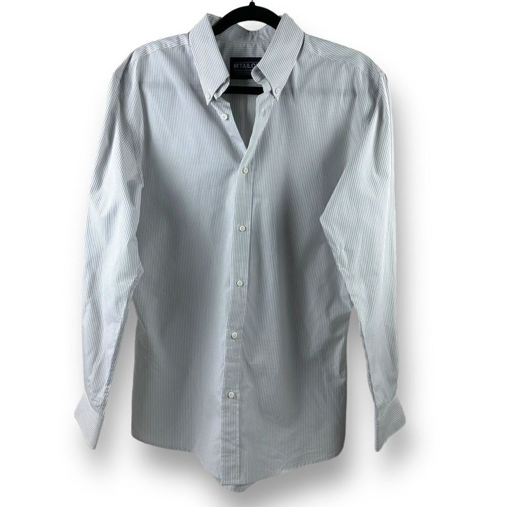 MTailor Men’s Size L‎ Long Sleeve Dress Shirt White Gray Stripe